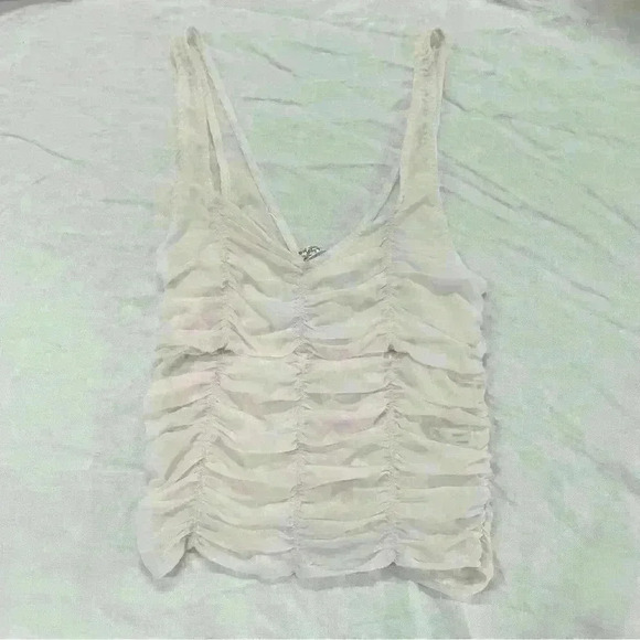 FREE PEOPLE INTIMATELY Light Pink Sheer Rouged Top Size L - Picture 10 of 10